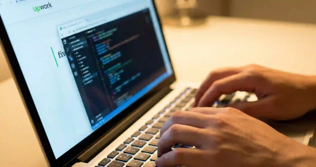 A freelancer actively working on a project using a major earning platform.